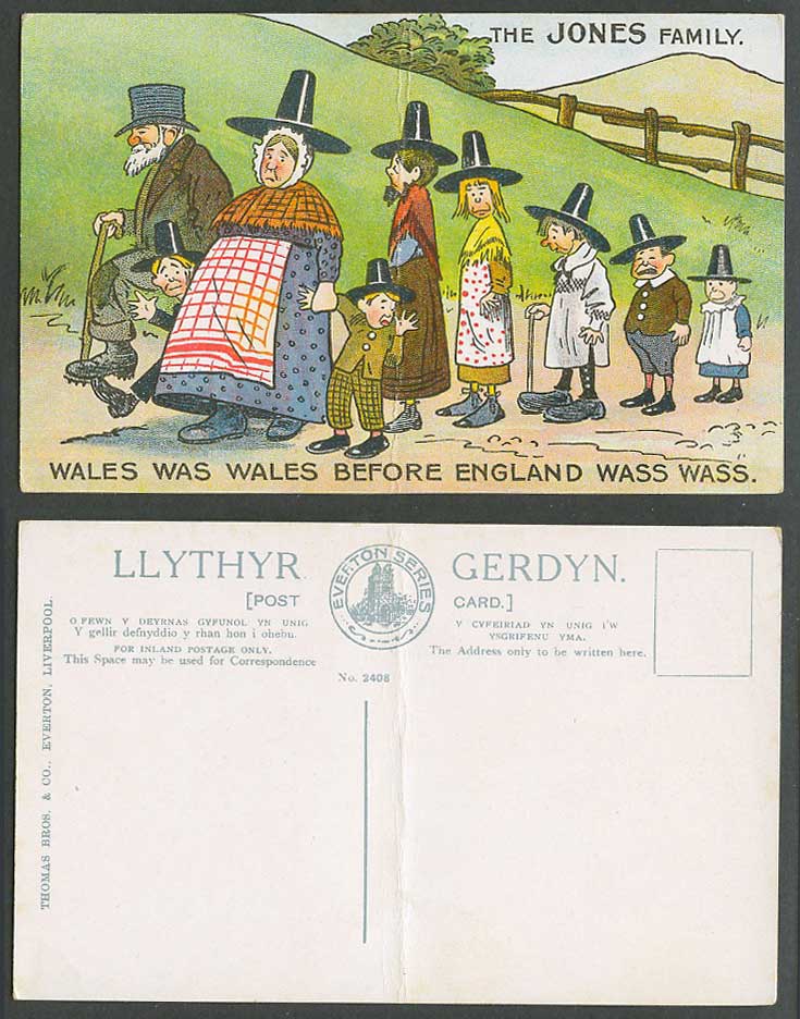 Welsh Comic Old Postcard The Jones Family Wales Was Wales Before England Wass W.