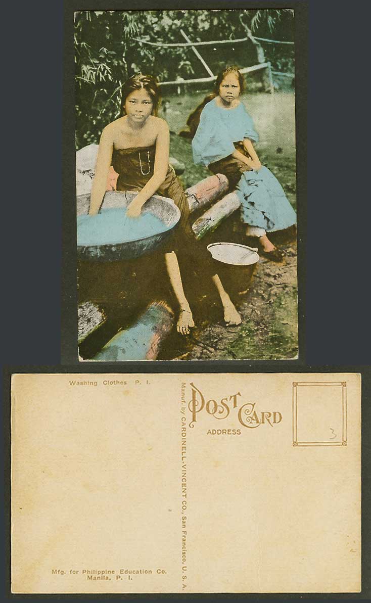 Philippinesm Native Women Girls Washing Clothes Old Postcard Philippine Islands