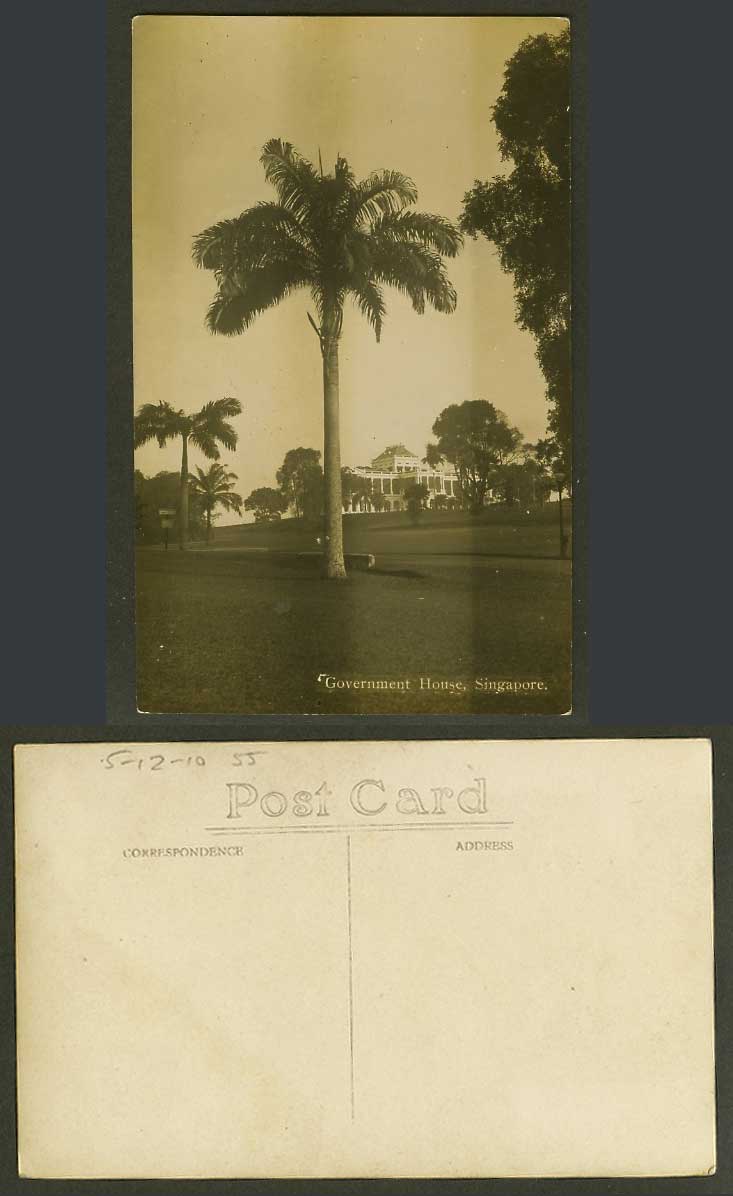 Singapore Old Real Photo Postcard Government House Palm Tree Straits Settlements