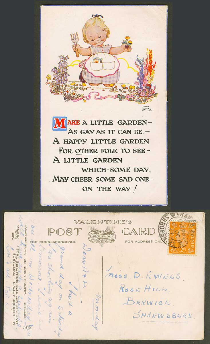 MABEL LUCIE ATTWELL 1943 Old Postcard Make Happy Garden As Gay As It Can Be. 562