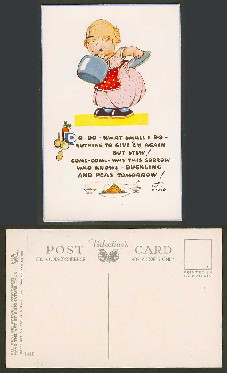 MABEL LUCIE ATTWELL Old Postcard I Do Nothing to Give 'em Again But Stew No.1440