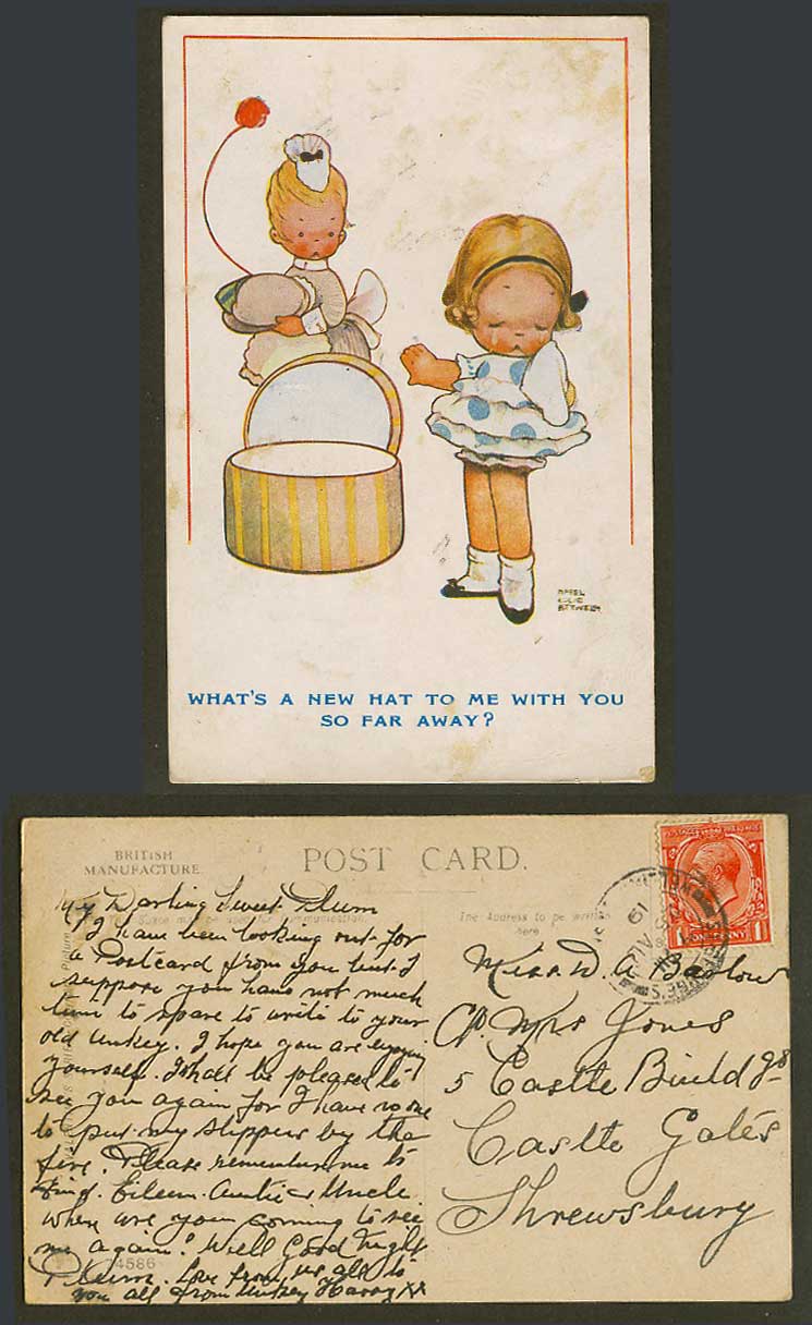 Mabel Lucie Attwell 1919 Old Postcard What's New Hat to Me You So Far Away 74586