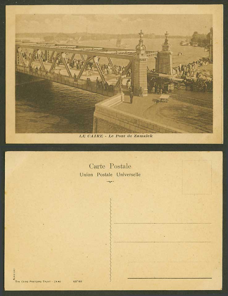 Egypt Old Postcard Le Caire Cairo Le Pont de Zamalek Bridge, River, TRAM Tramway