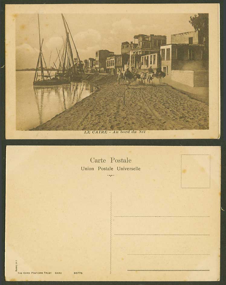 Egypt Old Postcard Le Caire Cairo Au bord du Nil, Nile River Bank, Donkeys Boats