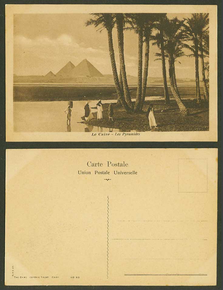 Egypt Old Postcard Le Caire Cairo Les Pyramides Pyramids Palm Trees Native Arabs