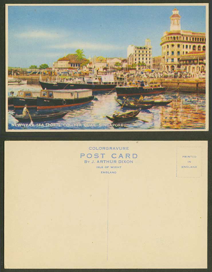 Singapore Old Colour Postcard The New Year Sea Sports, Collyer Quay, Boats Ships