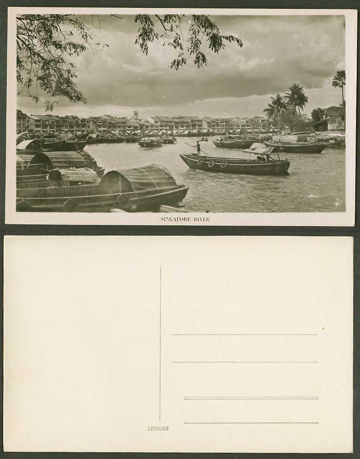 Singapore River Old Real Photo Postcard Native Sampans Boats, Harbour & Panorama