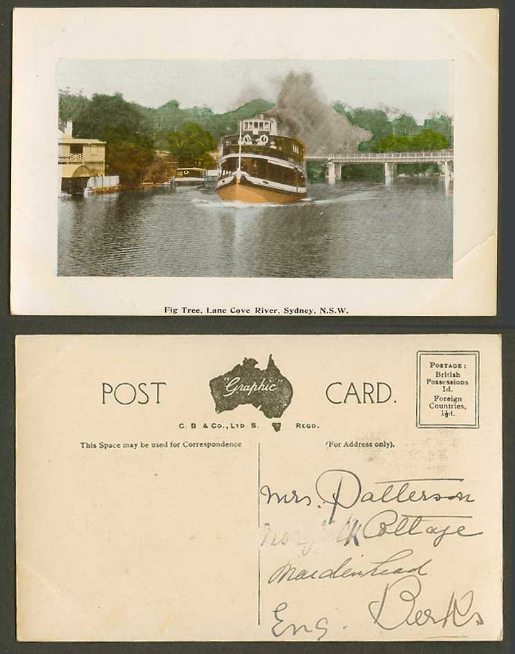 Australia Old Colour Postcard Fig Tree Lane Cove River Sydney N.S.W. Bridge SHIP