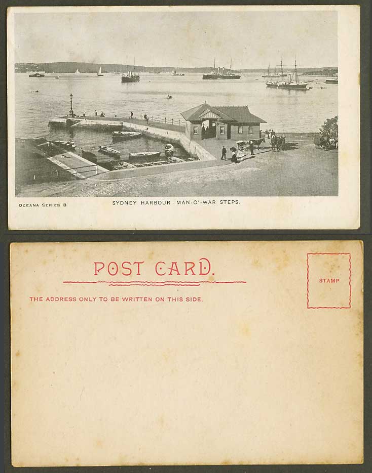 Australia Old UB Postcard Man of War Man-O'-War Steps Sydney Harbour Boats Ships