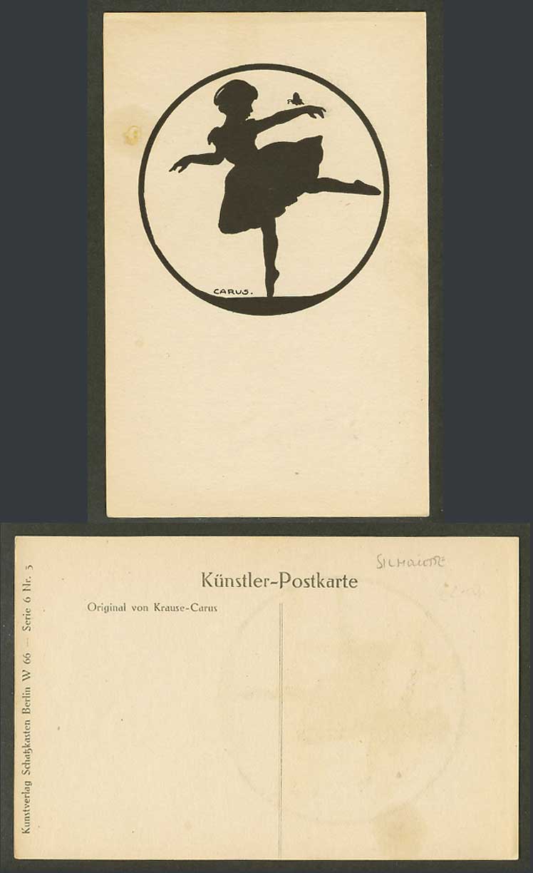 Krause Carus, Silhouette Old Postcard Ballerina Dancing Ballet Dancer, Butterfly
