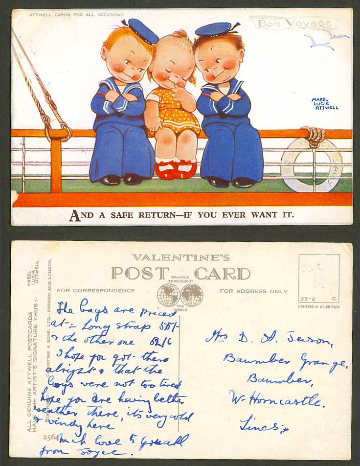 MABEL LUCIE ATTWELL Old Postcard Safe Return If You Ever Want it Bon Voyage 2564