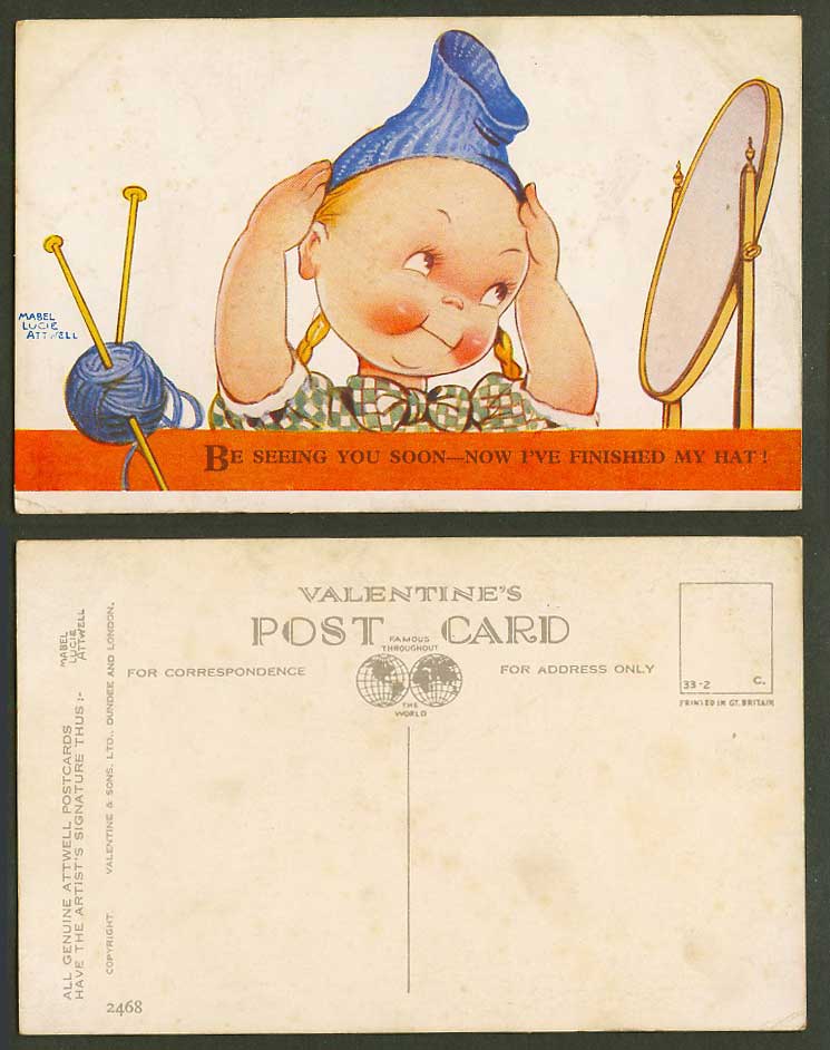 MABEL LUCIE ATTWELL Old Postcard Be Seeing You Soon - Now I Finished My Hat 2468