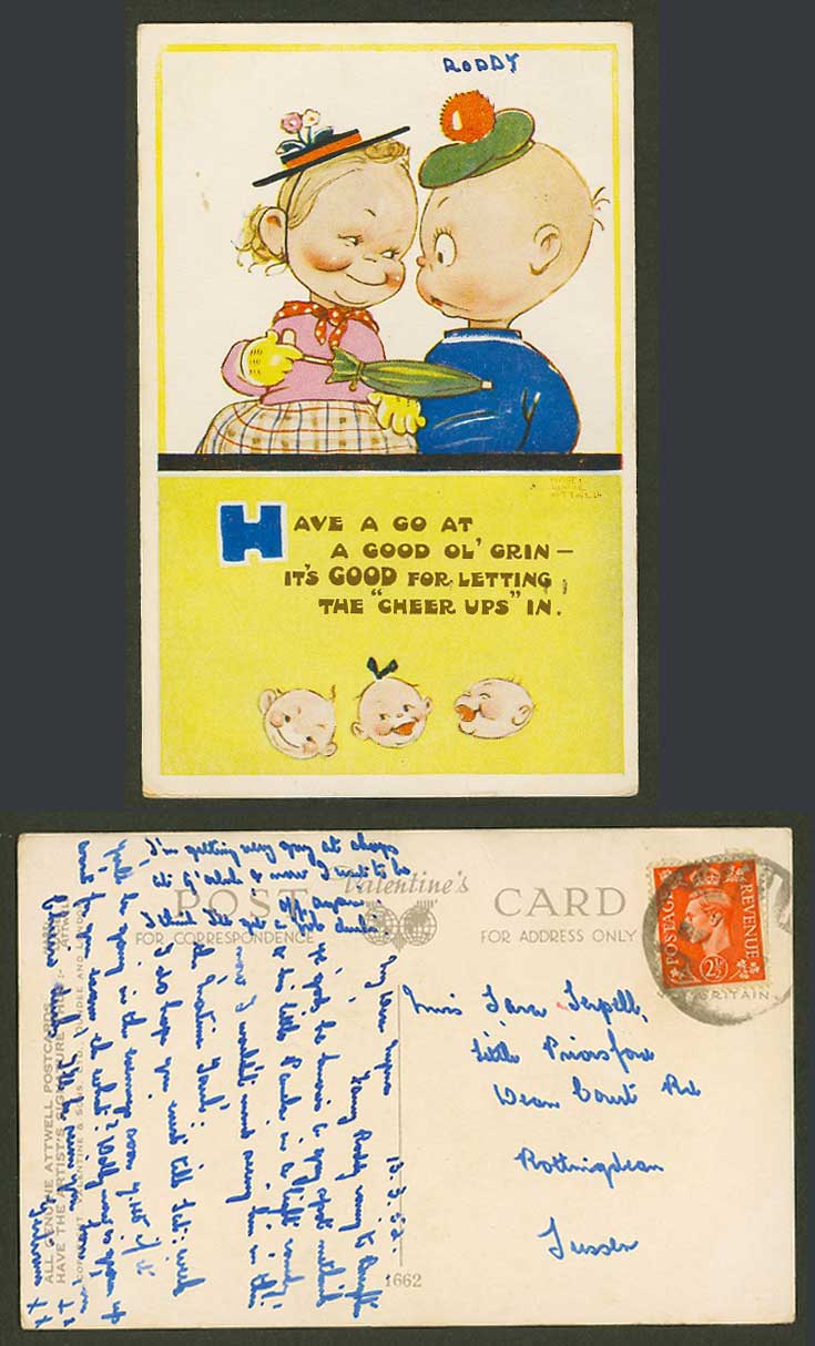 MABEL LUCIE ATTWELL 1952 Old Postcard Have a Go at Grin, Good Let Cheer Ups 1662
