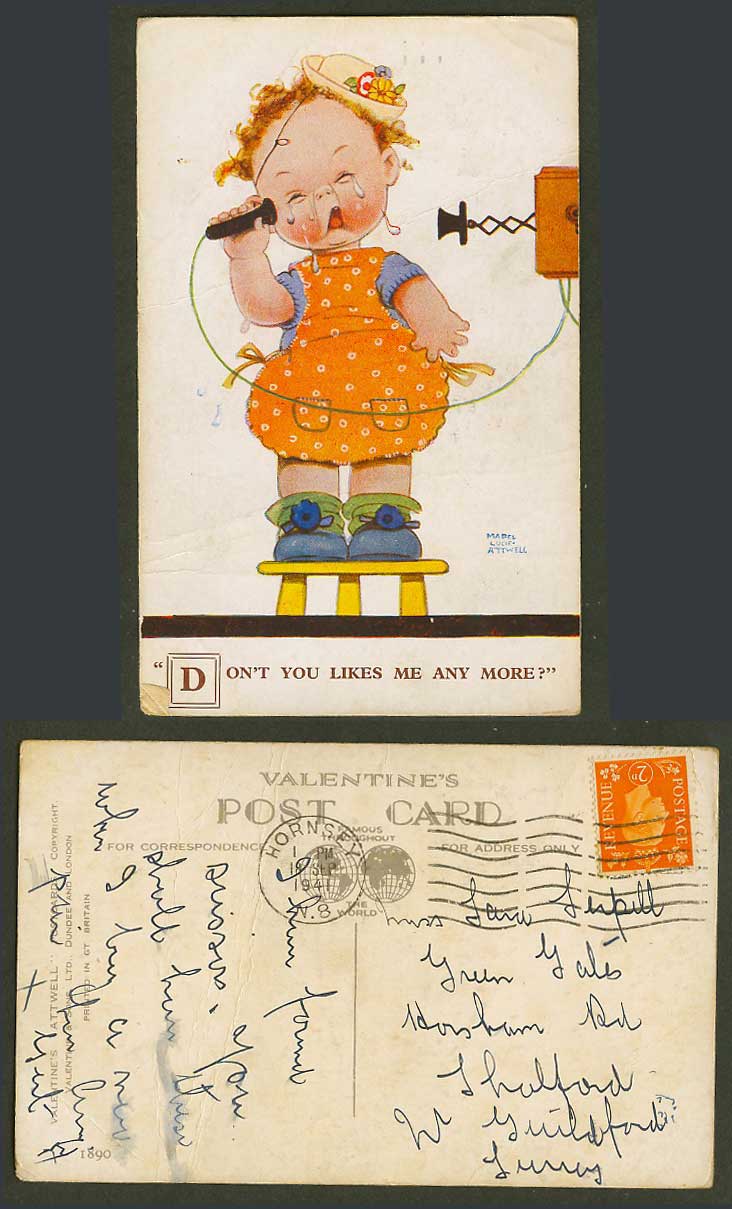 MABEL LUCIE ATTWELL 1941 Old Postcard Telephone Don't You Like Me Any More? 1890