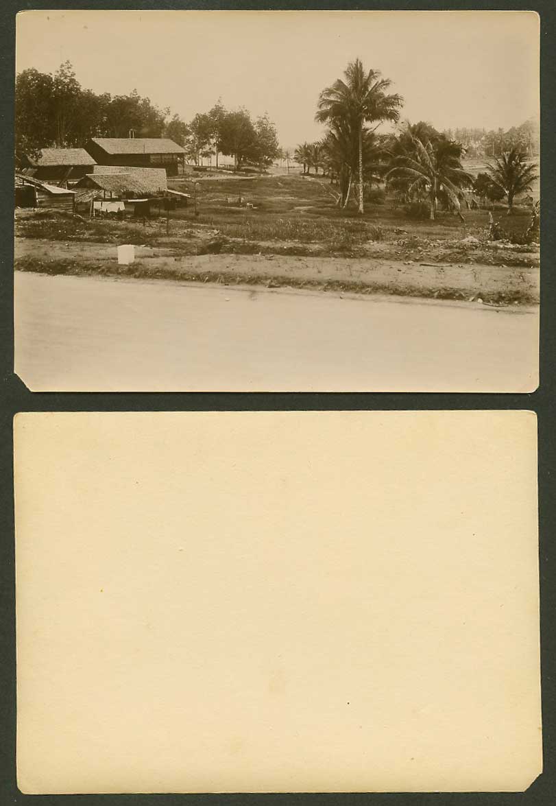 Singapore Old Real Photo, Native Houses Huts, Palm Trees, Approx 11.1cm x 15.3cm