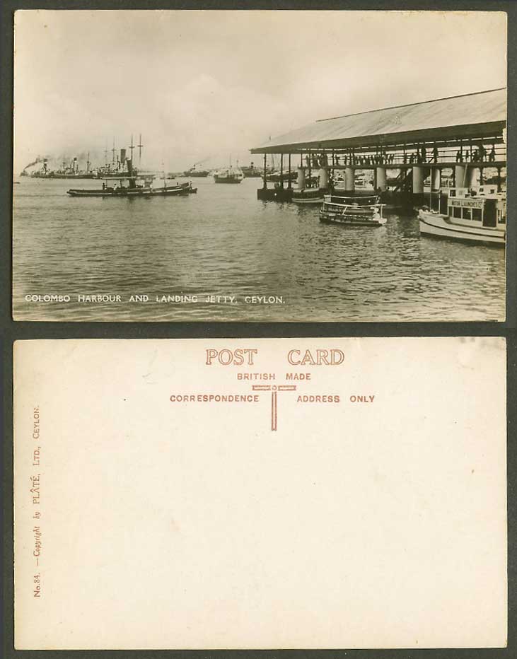 Ceylon Old Real Photo Postcard Colombo Harbour Landing Jetty, MOTOR LAUNCHES LTD