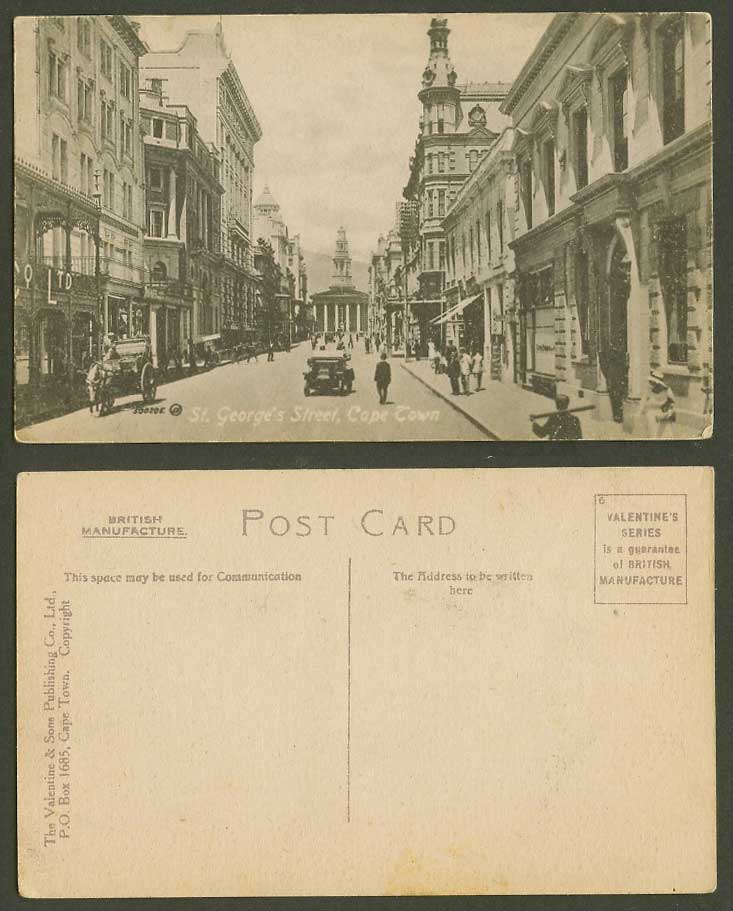 South Africa Cape Town Old Postcard St. George's Street Horse Cart Old Motor Car