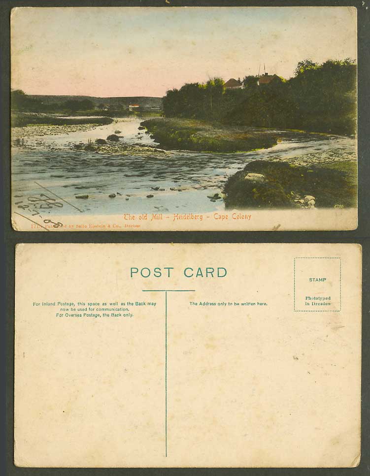 South Africa, Heidelberg The Old Mill Cape Colony River Old Hand Tinted Postcard