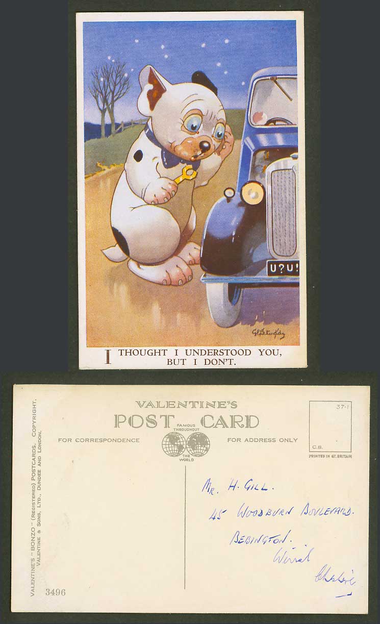 BONZO DOG GE Studdy Old Postcard Thought I Understood You But I Don't Car N.3496