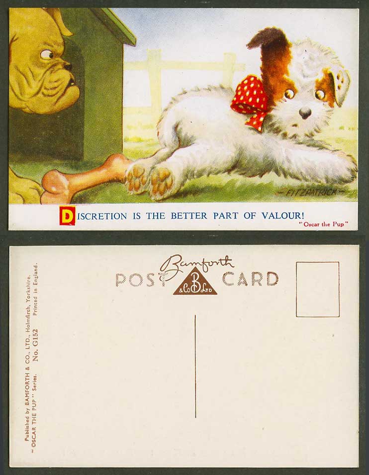 Fitzpatrick Old Postcard Bulldog Dog Oscar The Pup Discretion Better Part Valour
