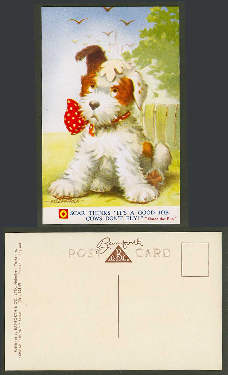 Fitzpatrick Old Postcard Dog Oscar The Pup thinks it's a good job cows don't Fly