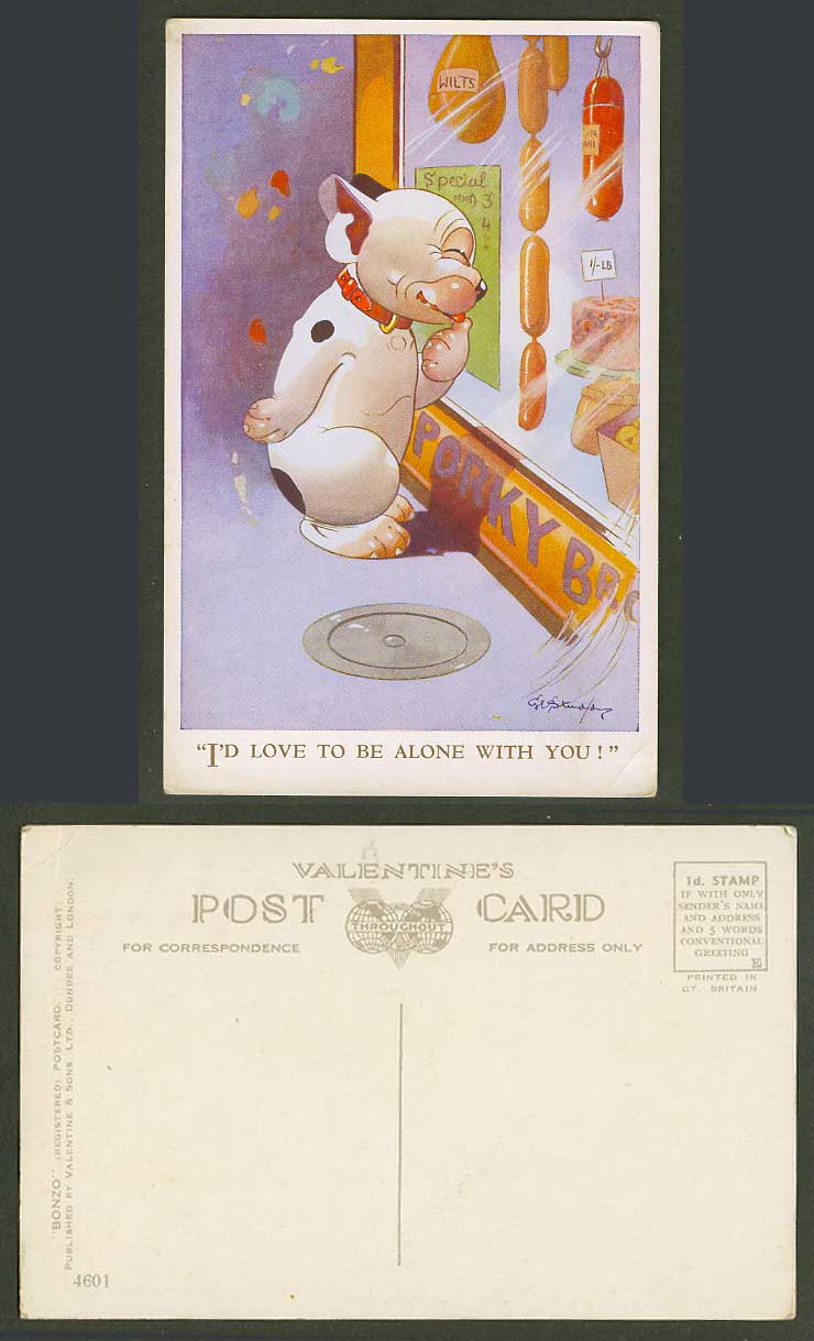 BONZO DOG GE Studdy Old Postcard Sausage Shop I'd love to be alone with you 4601