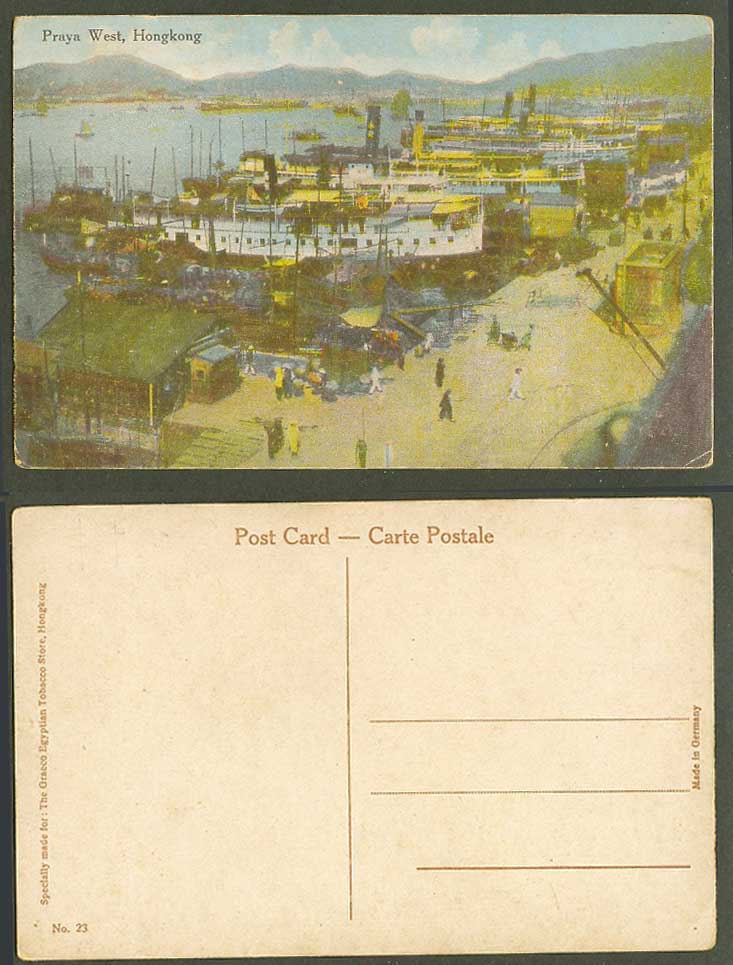 Hong Kong Old Colour Postcard Praya West, Harbour Ships Boats Ferry Street Scene