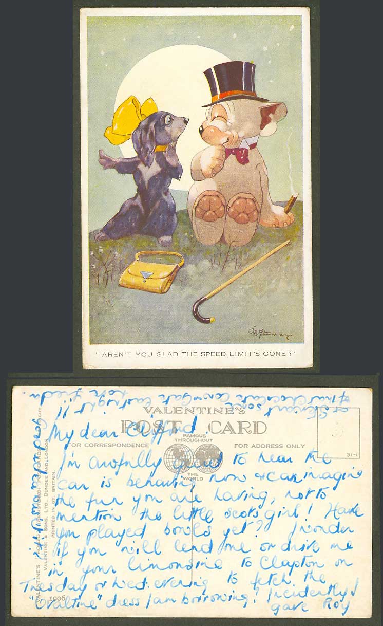 BONZO DOG G.E. Studdy Old Postcard Aren't You Glad The Speed Limit's Gone? 1906