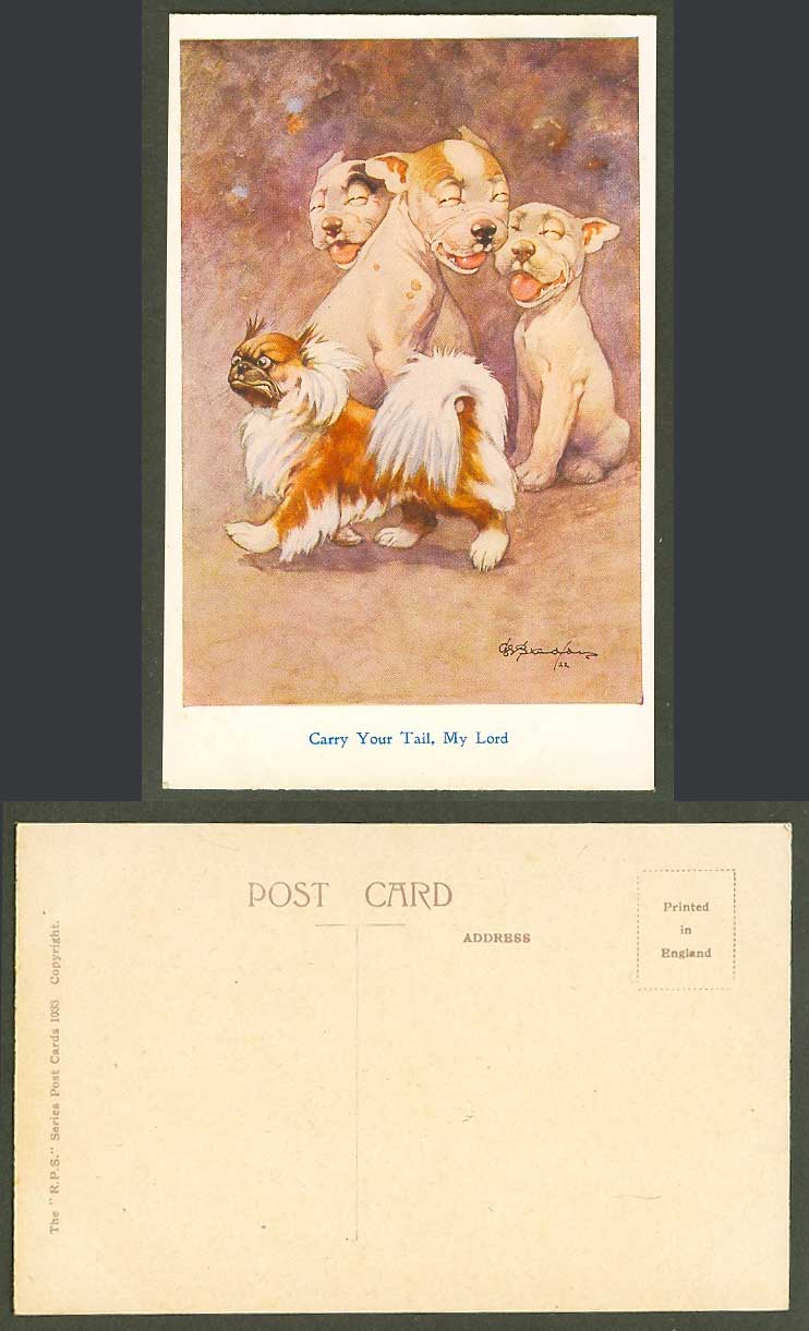 BONZO DOG GE Studdy Artist Signed Old Postcard Carry Your Tail Lord Puppies 1033