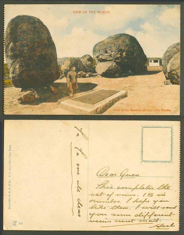 Rhodesia Old Colour Postcard Remains of Cecil John Rhodes Grave Tomb Matopo Hill