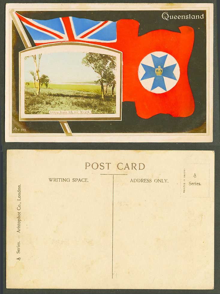 Australia Queensland Old RP Postcard Flag Canning Downs Station Stn near Warwick