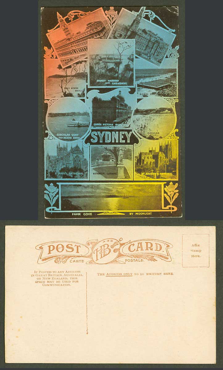 Australia Old Postcard Sydney Harbour Cremorne GPO Bondi Beach QV Market Coogee