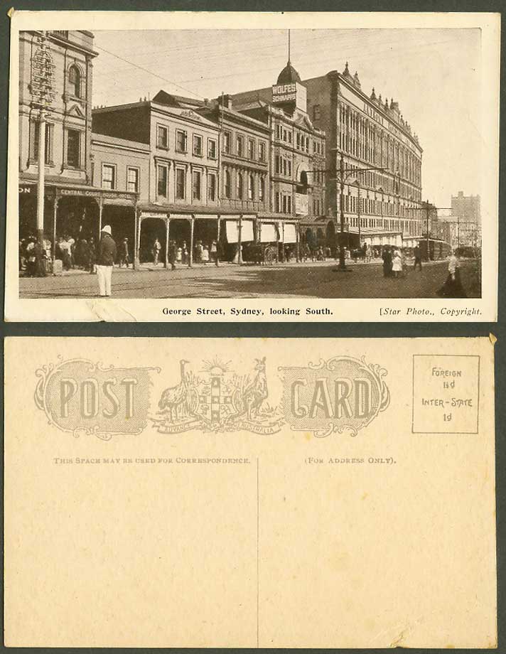 Australia Old Postcard George Street View South Sydney Central Court House Hotel