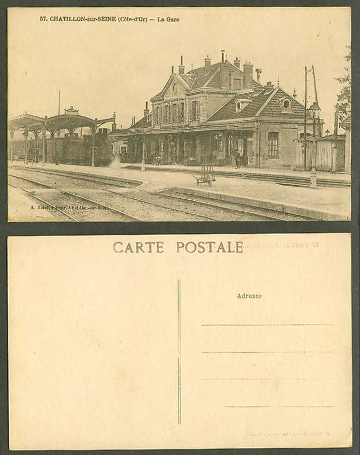 Chatillon-sur-Seine Cote-d'Or Gare Railway Station Locomotive Train Old Postcard
