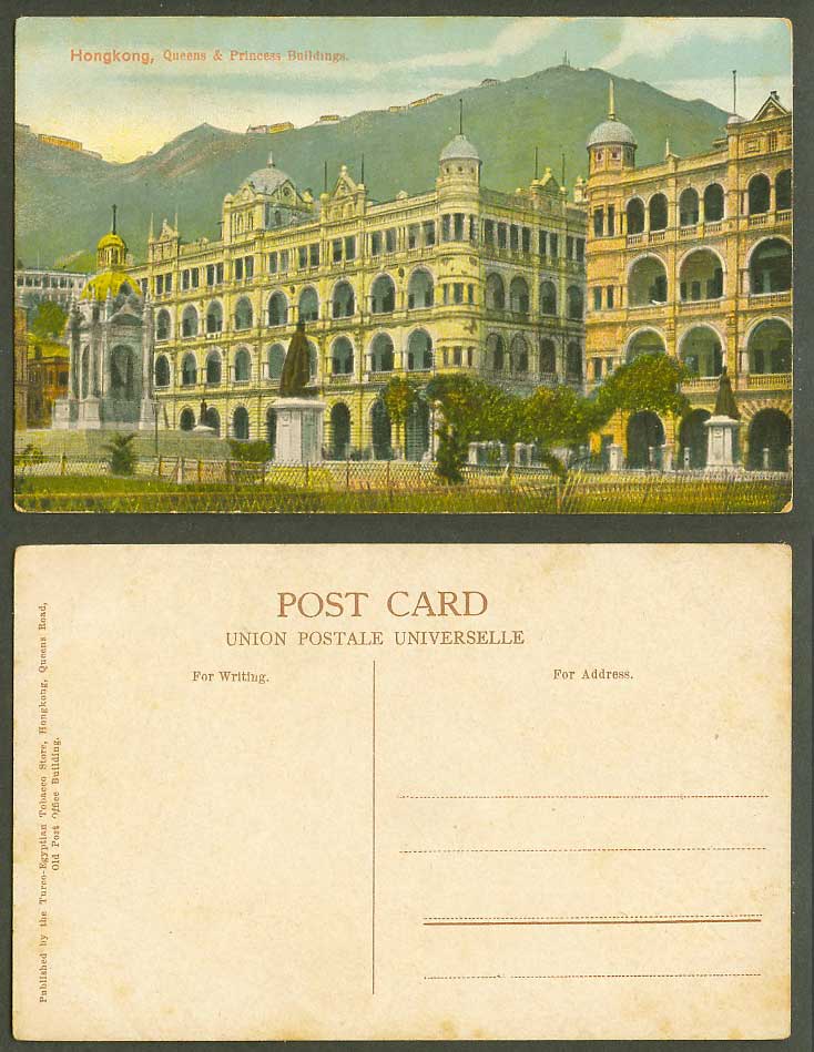 Hong Kong China Old Colour Postcard Queens & Princess Buildings Statues Monument