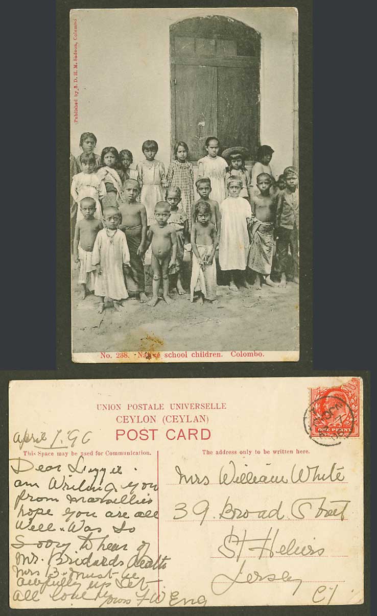 Ceylon 1906 Old Postcard Colombo, Native School Children, Little Boys and Girls