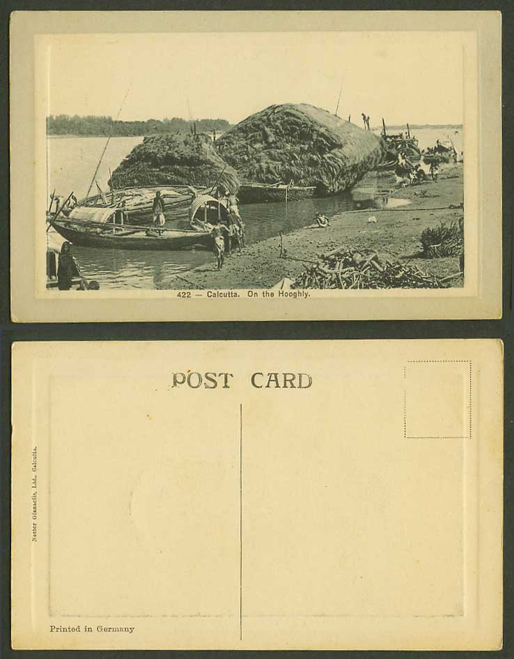 India Old Embossed Postcard Native Sampans Boats on The Hooghly River, Calcutta