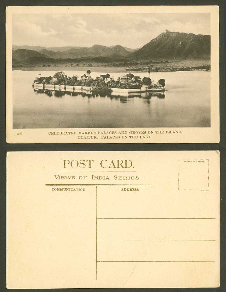 India Old Postcard Celebrated Marble Palaces & Groves Island Udaipur Palace Lake