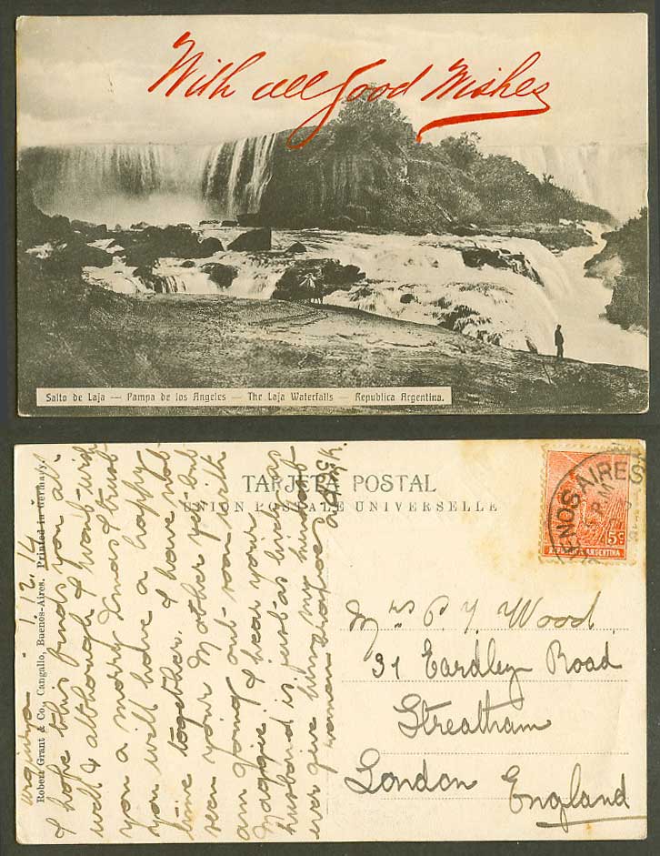 Argentina 5c. 1914 Old Postcard Pampa de los Angeles, Salto de Laja Waterfalls