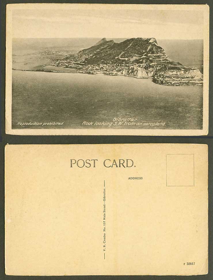Gibraltar Old Postcard The Rock looking S.W. from an Aeroplane, Air Aerial View