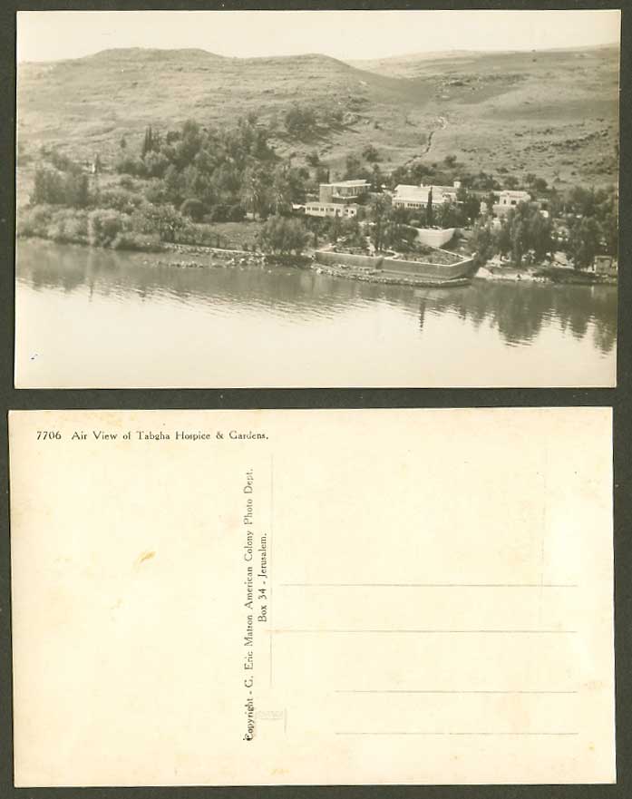 Palestine Old Real Photo Postcard Air View Tabgha Hospice & Gardens Galilee Lake