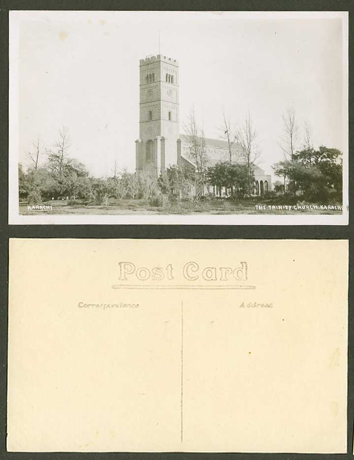 Pakistan Old Real Photo Postcard The Karachi Trinity Church, Clock Tower, India