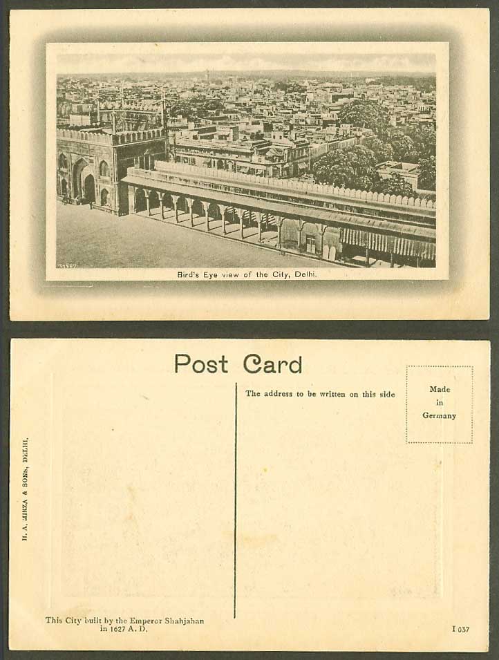 India Old Embossed Postcard Bird's Eye View of City Delhi, Gate Gateway Panorama