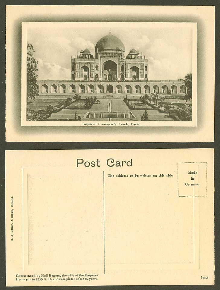 India Old Embossed Postcard Emperor Humayun's Tomb Delhi, Wife Hamida Banu Begum