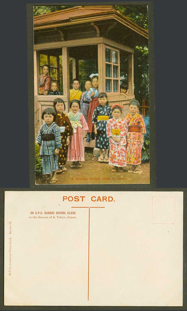 Japan Old Colour Postcard An S.P.G. Sunday School Class in Dioceses S. Tokyo, 17