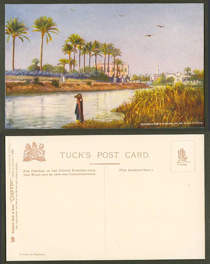 Egypt Old Tuck's Postcard Mahmoudieh Canal Alexandria Native Woman Drawing Water