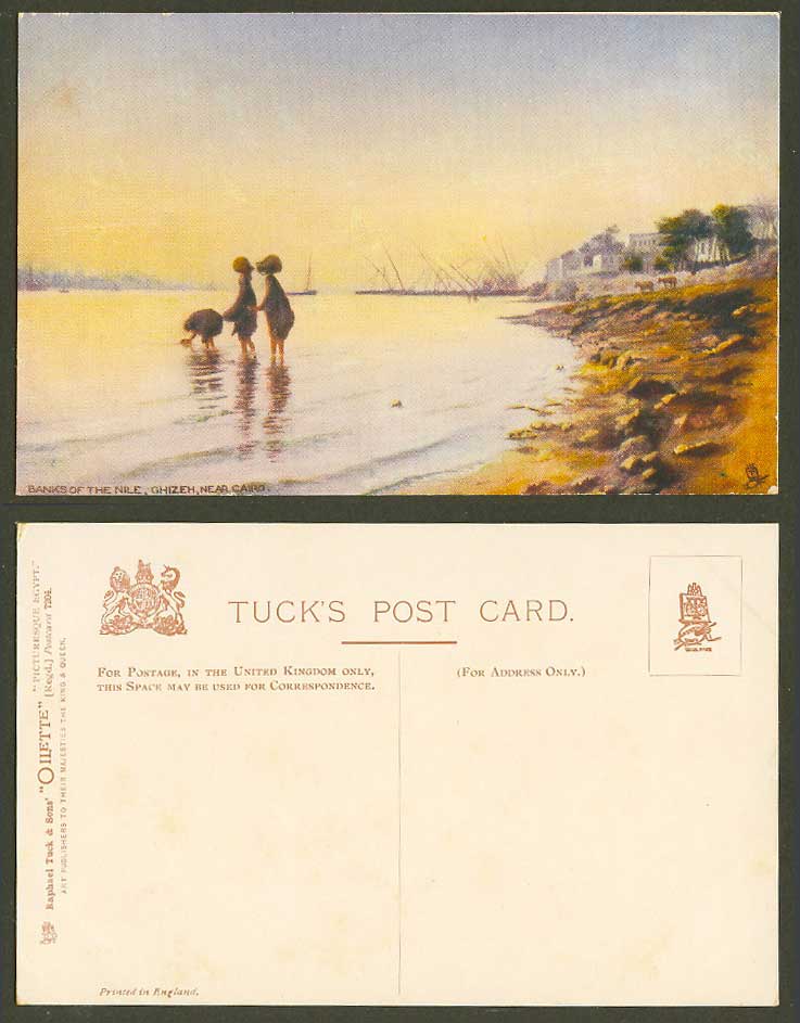 Egypt Old Tuck's Oilette Postcard Banks of the Nile River Ghizeh Giza near Cairo