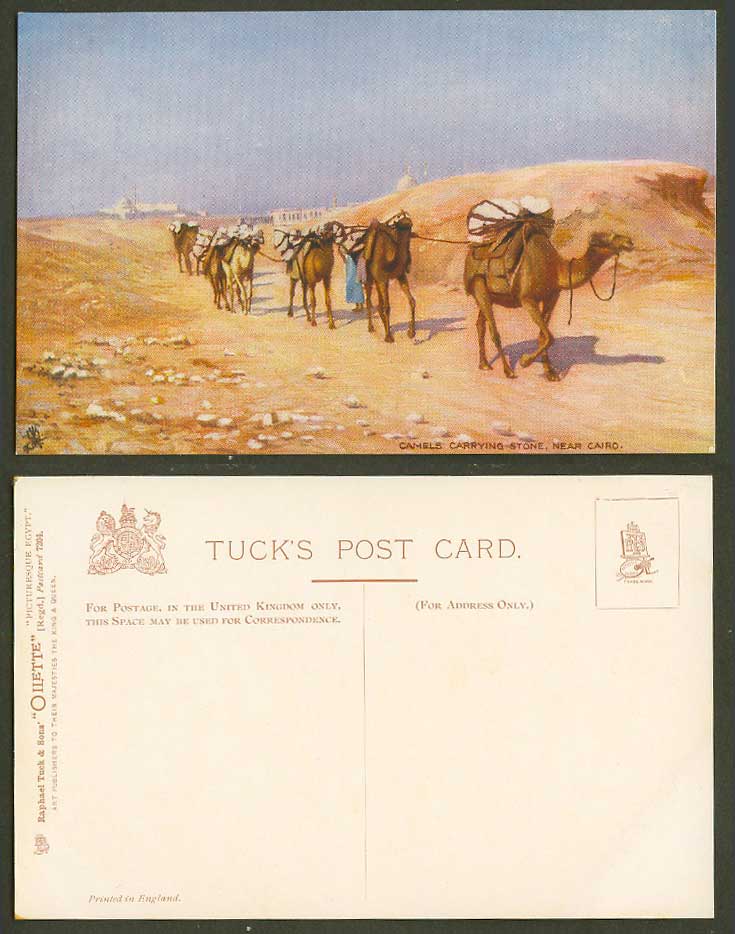 Egypt Old Tuck's Oilette Postcard Camels Carrying Stone near Cairo Camel Caravan