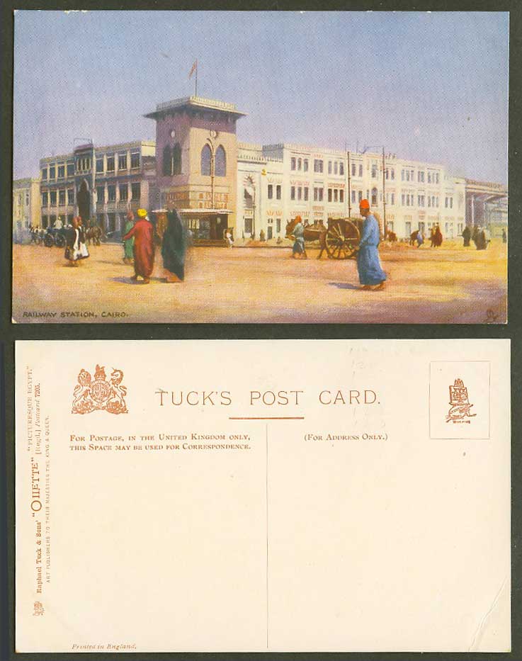 Egypt Old Tuck's Oilette Postcard Train Station Railway Station Street Scene ART