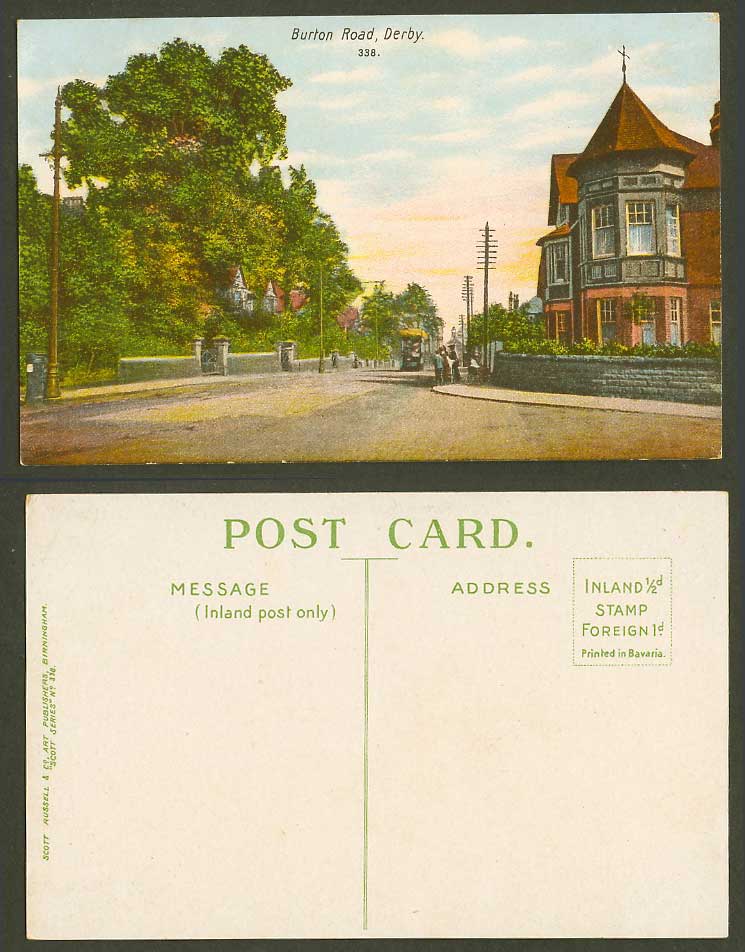 Derby Burton Road Street Scene TRAM Tramway Derbyshire Old Colour Postcard N.338